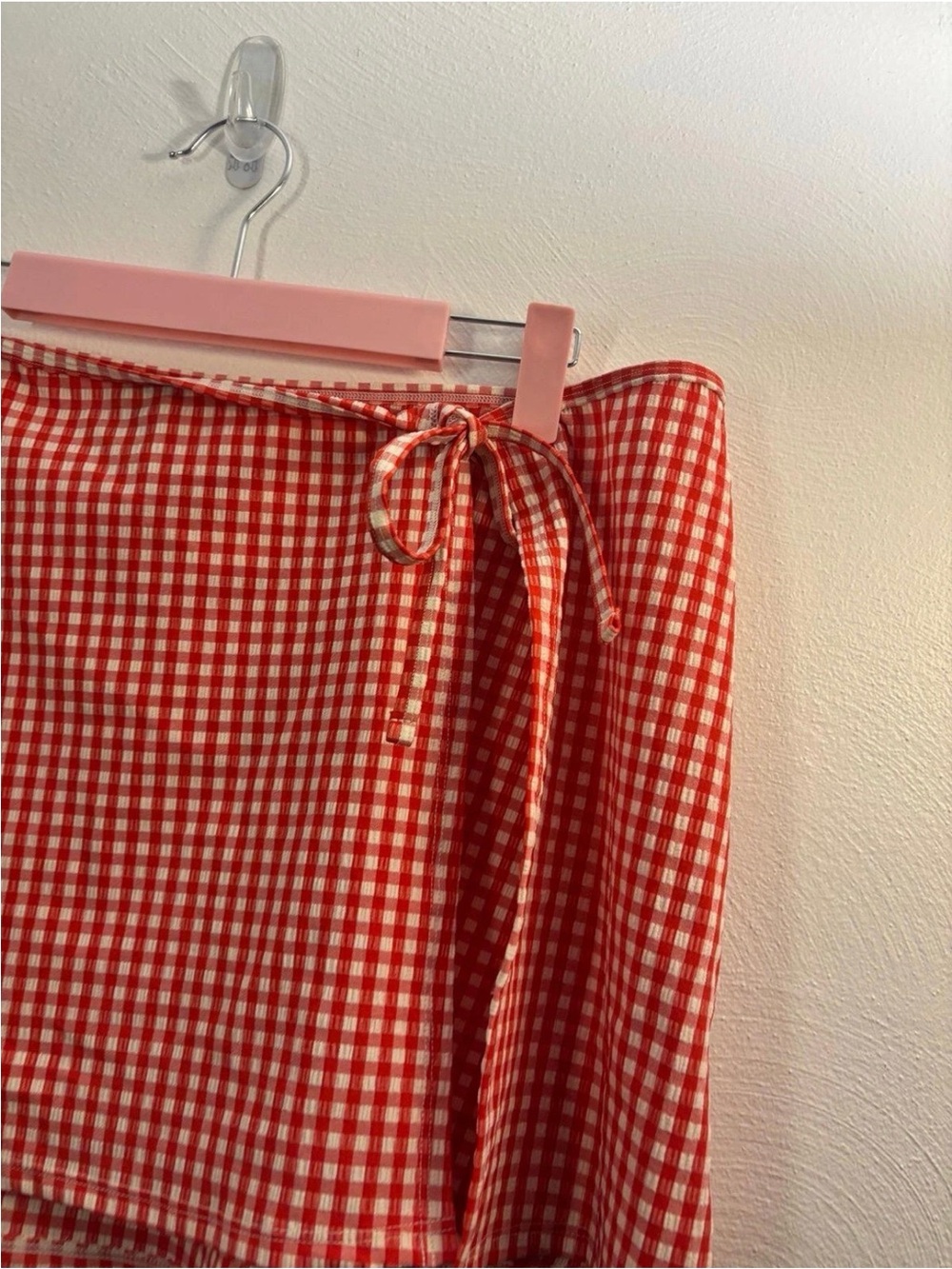 Shade & Shore Red White Gingham Checkered Plaid Swim Skirt Cover Up Size Large - Picture 2 of 5